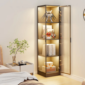 Vitrine en verre haute OEM pour figurines d'action, jouets Lego, étagère d'angle à <span class=keywords><strong>4</strong></span> niveaux, armoire de rangement avec éclairage réglable - Product Image 1