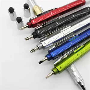 6 In 1 çok işlevli çakı metal tükenmez kalem tornavida cetvel seviyesi dokunmatik Stylus tükenmez kalem mobil telefon tutucu