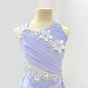 Vestido de Danza Lírica Floral Lila para Mujer Adulta, con Malla Transparente y Dobladillo Asimétrico, Traje de Ballet Contemporáneo, Ropa Profesional para Escenario - Product Image 3