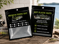Sacs personnalisés imprimés pour leurres de pêche avec fenêtre haute transparence, emballage souple personnalisé en plastique pour vers de pêche en feuille d'aluminium