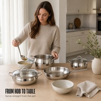 Set Peralatan Masak Stainless Steel Poles Cermin Panci Casserole dengan Tutup 16 20 24 cm Panci Saus Gagang Ganda Peralatan Dapur