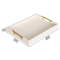 Plateau de service en cuir PU blanc crème de luxe avec poignées en métal doré, plateau décoratif pour table basse, ottoman, décoration intérieure