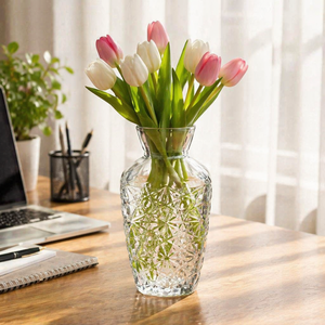 Vase à fleurs en verre transparent mini, style Cottagecore rustique, pour décoration de table, bouteille d'apothicaire vintage en verre gaufré, vente en gros - Product Image 3