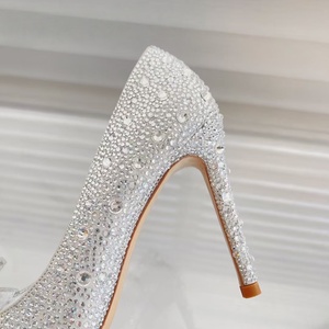 Escarpins de mariée d'été luxueux à talon aiguille, avec strass et dentelle, talon fin de 8,5 cm, dessus en cuir véritable, bride cheville, pour femme - Product Image 5