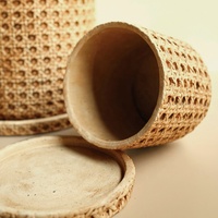 Pots à fleurs en ciment tressés en bambou de style vintage moderne avec plateau, design chinois, pour la décoration de la maison et du jardin, pour utilisation en centre commercial
