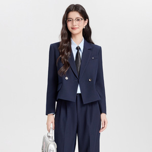 Women's Grey Suit Set With Skirt And Trousers Full Sleeve Worsted Anti-Wrinkle Office Lady Commuting To <b>Work</b> - Product Image 4