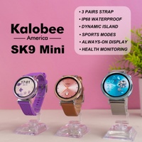 Reloj inteligente de lujo color oro SK9 mini para mujer, 3 correas, reloj pequeño de 1.19 pulgadas para dama, resistente al agua, con recordatorio del ciclo menstrual.