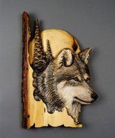 Décoration murale artisanale en bois en forme d'animal |   Plaque sculptée rustique à suspendre pour la décoration de la maison (Renard, Loup, Ours, Raton laveur)