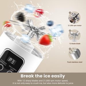 Licuadora Personal Inalámbrica Recargable por USB de 450 ml, Exprimidor Portátil con Pantalla de Energía y Carga Tipo C, Material de Cuchilla USU304 - Product Image 4