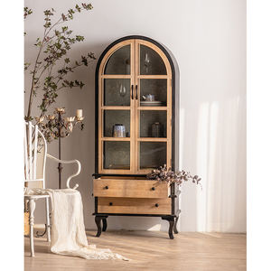 Meubles de salon blancs rétro européens, armoires de luxe nordiques pour la maison, armoires en bois antique avec vitrine et tiroir - Product Image 5