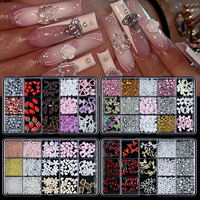 Kit DIY de 15 compartiments pour nail art avec nœuds et rubans assortis, accessoires de décoration de manucure en résine multi-styles