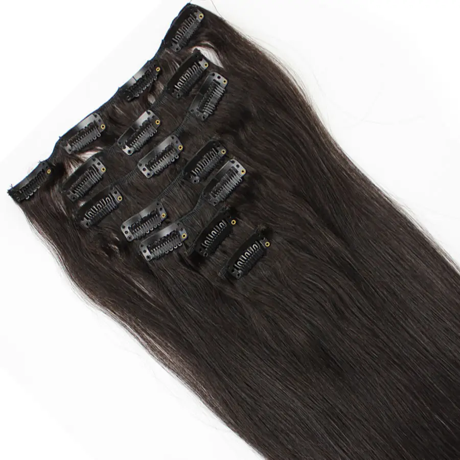 Extensão de cabelo, 15-20 polegadas 7 peças 70 grampos retos em 100% remy