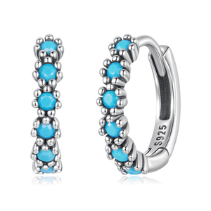 Boucles d'oreilles créoles en argent sterling 925 avec turquoise verte, cercle pavé, pour femme, bijoux fins vintage BSE1276 - Product Image 1