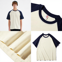 Kaos Raglan Lengan Pendek Pria Musim Panas Baru 210g Katun Murni, Model Longgar, Menyerap Keringat, Bernapas, Nyaman