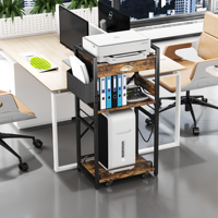 Support d'imprimante métallique à 3 niveaux avec tiroir de rangement, grande table d'impression haute, prise de courant latérale, étagère réglable, chariot de support portable