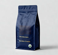 Sachet de café biodégradable bleu à fond plat, imprimé sur mesure, réutilisable, 250g, 500g, 1kg, avec valve et fermeture éclair, pochette verticale réutilisable