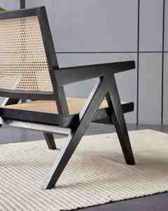 Stock Nordic wabi Sabi <span class=keywords><strong>chaise</strong></span> de salle à manger en rotin tressé <span class=keywords><strong>chaise</strong></span> en bois de frêne dossier accoudoir Chandigarh chaises de salon simples - Product Image 3