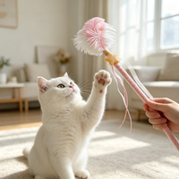 Jouet pour chat interactif, baguette de jeu assortie avec clochette, plume et pompon, pour chatons d'intérieur, anti-ennui et stimulant