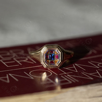 Produsen Perhiasan Kuningan Custom Logo Terbaru Gemnel, Cincin Signet Batu Persegi Mosaik Kristal Oktagonal Biru Merah Kuning