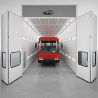 Cabine de peinture tunnel RuiBo pour bus et camions de grande taille avec portes pliantes, filtre à grille, plafond, grilles parallèles, rails et rangées de LED