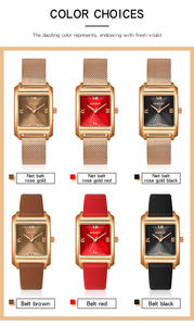 Reloj de Pulsera de Lujo para Mujer Sanda 1067, Color Oro Rosa, Movimiento de Cuarzo, Esfera Roja Rectangular, Números Romanos, Resistente al Agua, Acero Inoxidable - Product Image 3