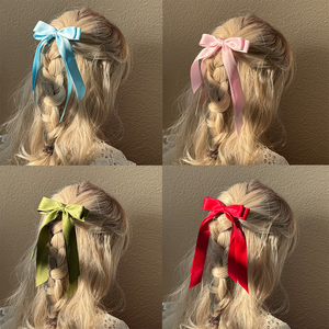 Barrettes à <span class=keywords><strong>cheveux</strong></span> en satin couleur unie avec nœud, style ballet, double nœud avec longue queue, accessoires pour <span class=keywords><strong>cheveux</strong></span> pour jeunes filles - Product Image 3