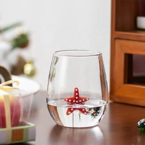 Verre à vin sans pied transparent soufflé à la main pour fête, verre à boire en verre borosilicate avec motif étoile de mer intégré, pour lait et eau - Product Image 5