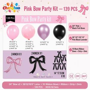 Lot de 139 ballons en aluminium noirs et roses à nœuds creux, guirlande de ballons pour fête d'anniversaire féminine, accessoires photo pour <span class=keywords><strong>camping</strong></span> en extérieur - Product Image 2