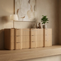 Commode à 9 tiroirs en bois massif FERLY, design moderne minimaliste, avec motif cannelé, pour chambre à coucher