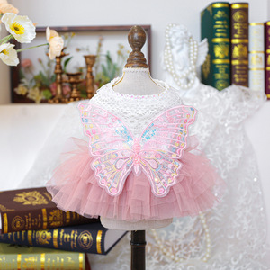 Butterfly Design Lace Trim Pet Dress With Soft Lining Snap <b>Button</b> Closure For Small <b>Dogs</b> Cats Cute Pet Clothing - Product Image 5