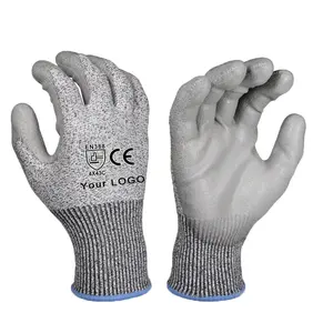 Heavy Duty Work Cutting Slaughtering Anti-cut HPPE PU Palm Coated Safety Gloves Cut Resistant HPPE PU Work Gloves
