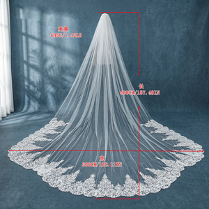 Velo de Novia Retro de Moda con Encaje Real, Velo de Tul Transparente de Una Capa, Velo de Catedral, Precioso y Dramático para Sesión de Fotos de Compromiso - Product Image 6