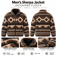 Veste d'hiver en polaire sherpa jacquard pour homme, style western, fermeture éclair intégrale, manteau d'extérieur, fabricant OEM ODM, fournisseur en gros
