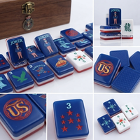 2027 Technologie Innovante Ensemble de Mahjong Américain en Acrylique Gravé, Taille Standard, Motif Perles Bleues Côtières, pour Fêtes de Famille