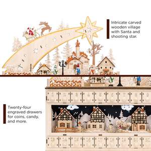 Tradizionale stella cadente villaggio innevato con 24 cassetti e luci Led in legno calendario conto alla rovescia per la decorazione di festa - Product Image 4