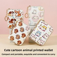 Nouveau porte-monnaie et porte-cartes en PU avec imprimé chat de dessin animé pour femme, mignon, créatif, portable, avec fermeture éclair, petit portefeuille intégré avec fente pour carte d'identité/passeport