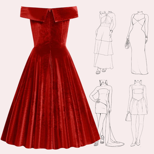 Abiti da Sera Eleganti da Donna in Velluto Rosso Monospalla con Vita Naturale e Pizzo Vintage – Abito da Cerimonia/Festa - Product Image 3