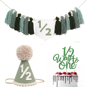 Decoraciones para Fiesta de Medio Cumpleaños, Adorno para Silla Alta, Gorro de Bebé de 1/2 Cumpleaños, Decoración para Pastel, Azul Verde Navidad - Product Image 3