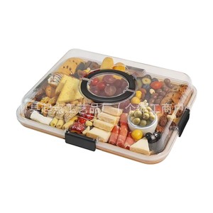 Transparent <b>Bamboo</b> Wood Tray With Lid 2-3 Compartments Rectangle Food <b>Container</b> For Home Outdoor Use - Product Image 2