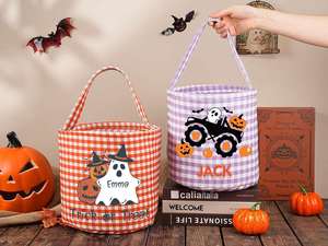 Bolsa de Regalo Personalizada para el Día de los Muertos, con Nombre Personalizado, Parche de Fantasma, Cubo para Dulces para Niños, Regalo de Halloween - Product Image 3