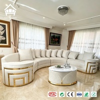 Canapé d'angle haut de gamme en cuir courbé et bouclé, ensemble de meubles de salon royal pour projet de villa de luxe, design d'intérieur