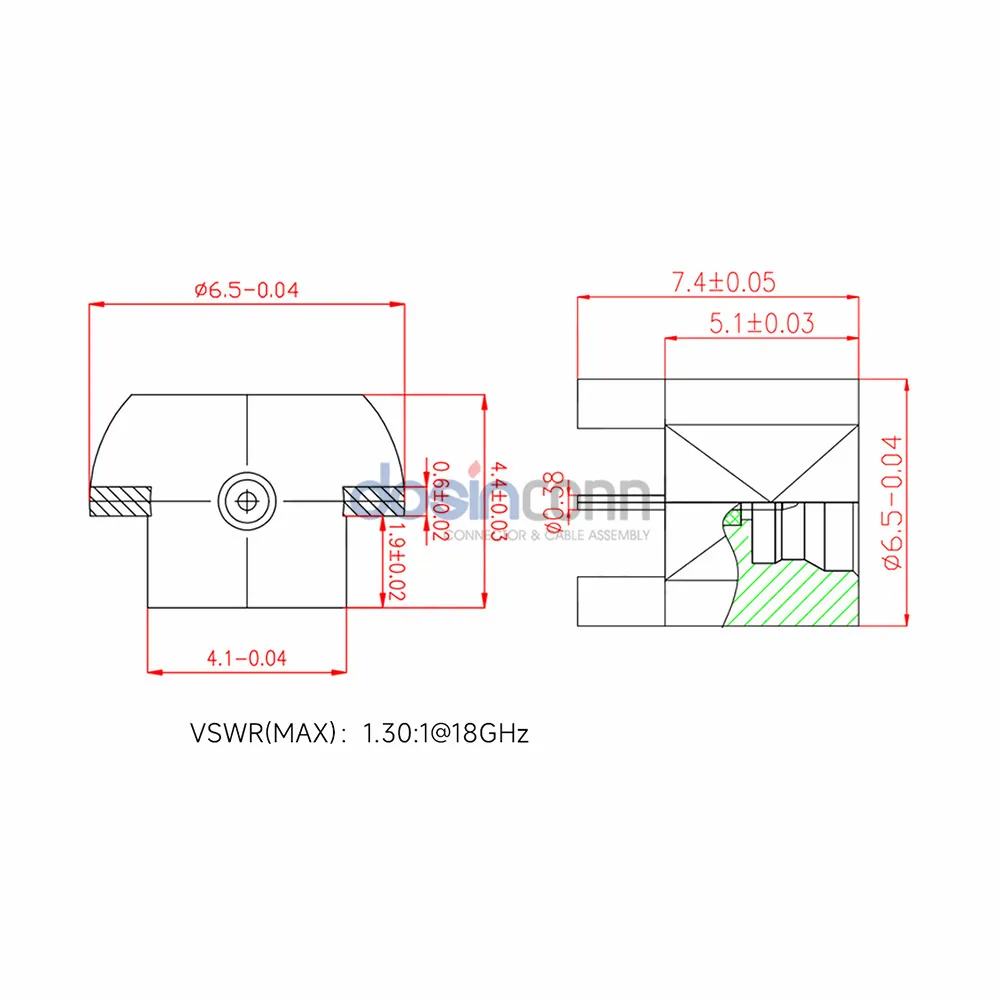 PCB用18GストレートSMTマウントオスSMPプラグ