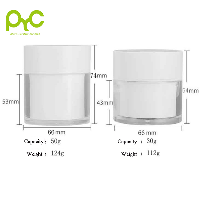Hot Sale White Plastic Airless Pump Acrylic Vacuum Cream Jar Cylinder Round Small Cosmetic Jar