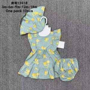 Wholesale <strong>Baby</strong> <strong>Girl</strong> 3-Piece Summer Outfit Set - Floral Print Ruffle Dress + Matching Bloomers + Bonnet Hat, 3M-18M, 10pcs/Lot - Product Image 4