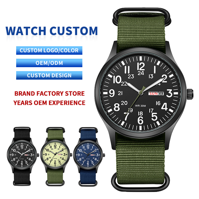 Hot selling customized men's fashionable nylon canvas strap quartz watch minimalist digital sports watch