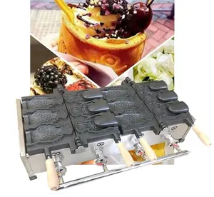 LPG gaz tipi dondurma Taiyaki makinesi 6 pce balık Waffle koni makinesi