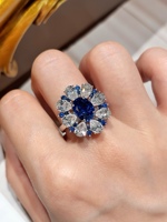 Bague en or 18 carats avec saphir bleu et diamant de couleur D cultivés en laboratoire, pierre centrale ovale, halo de pierres précieuses, bijoux de fiançailles pour femmes, qualité supérieure uniquement