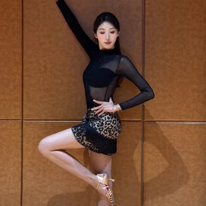 Leotardo de baile <span class=keywords><strong>latino</strong></span> Popular con conjunto de falda de una pieza Material de malla Jazz Samba Rumba Dance Performance Stage Dance Wear para niñas - Product Image 6