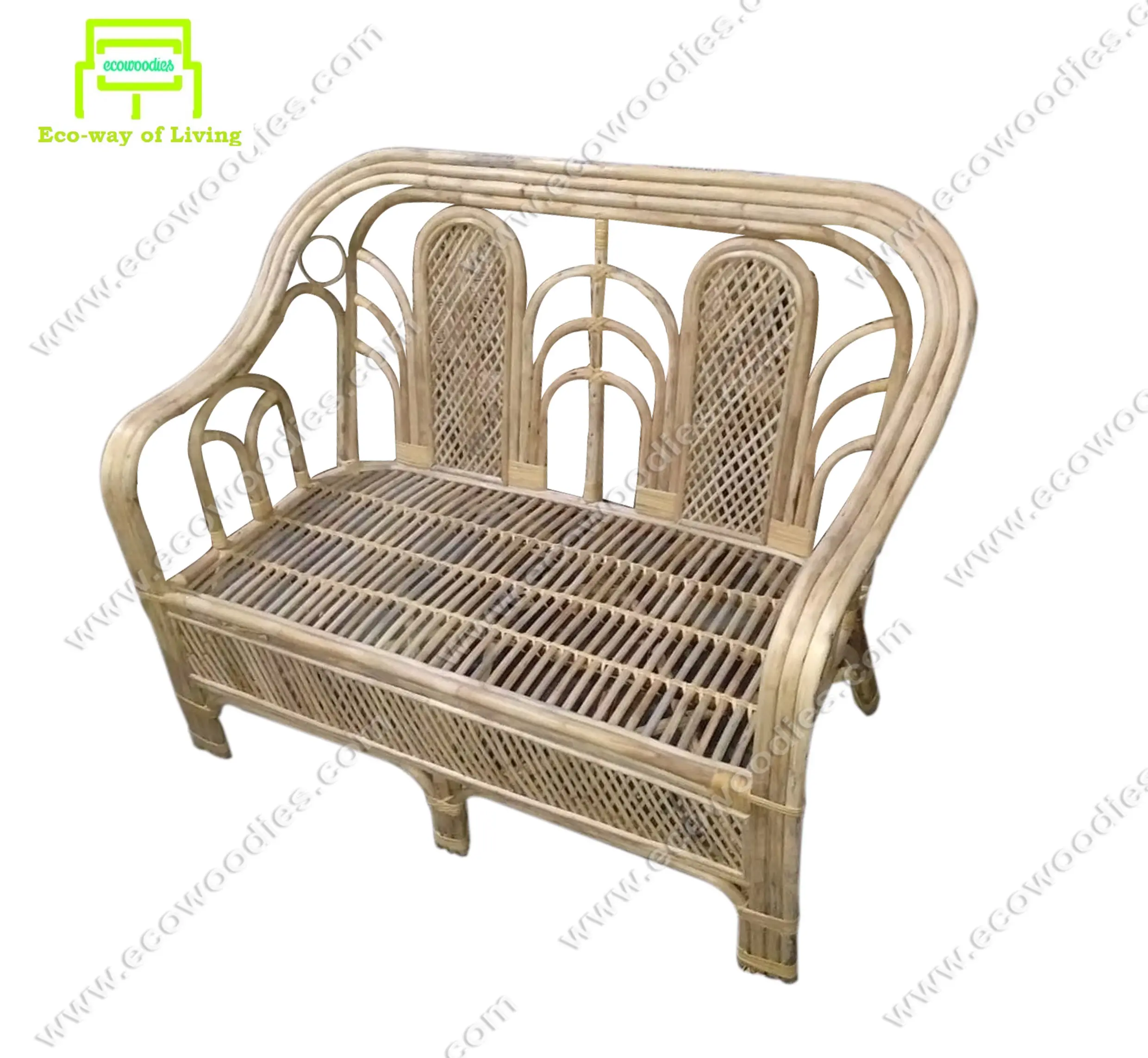 เก้าอี้โซฟาโมเดิร์น2ที่นั่ง,ที่วางแขนไม้ไผ่สานซับซ้อนสำหรับนอกชาน/ร้านอาหาร/บาร์/ผับ/เลานจ์