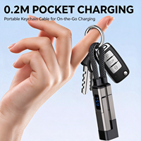 Kabel Data Pengisian Cepat 4 in 1 dengan Gantungan Kunci, Kabel Pengisian Daya Ponsel Multi Konektor dengan Cangkang Paduan Seng dan Tampilan Daya Digital
